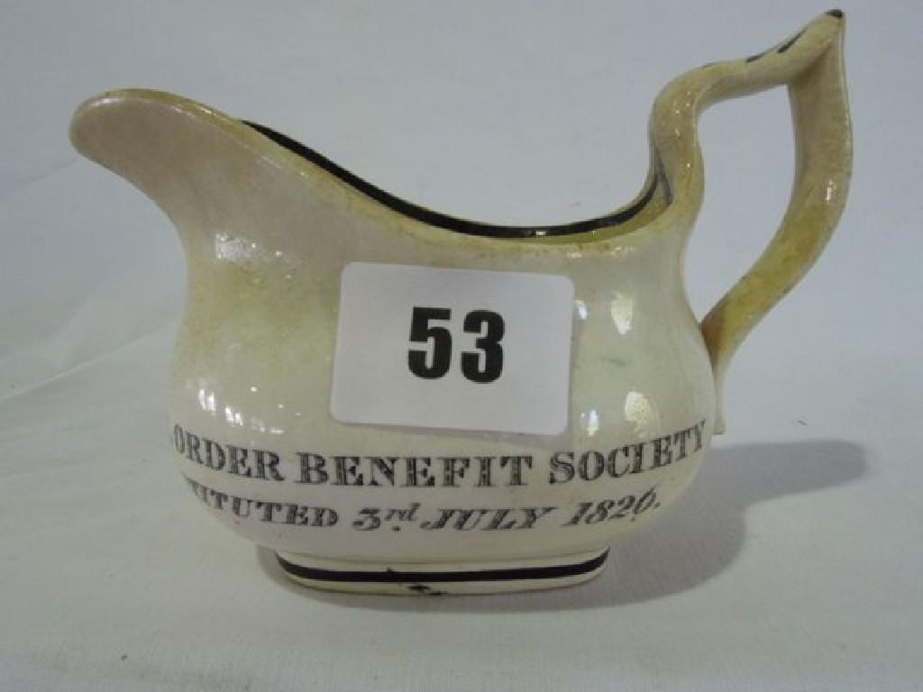 Appraisal: Regency cream jug with monochrome script Social Order Benefit Society