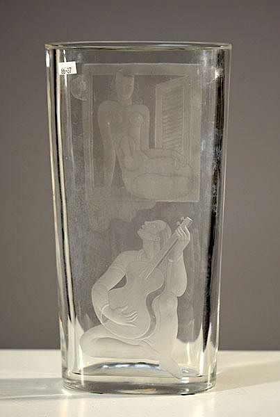 Appraisal: Orrefors Lindstrand Art Deco Vase Orrefors by Vicke Lindstrand engraved