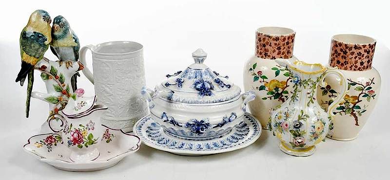 Appraisal: Seven Pieces Assorted Porcelain Continental American th th century pair