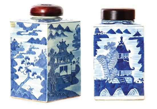 Appraisal: Near pair Chinese Export Canton porcelain canisters th century decorated