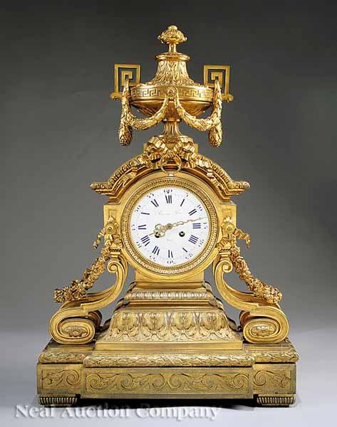 Appraisal: A Monumental French Gilt Bronze Mantel Clock in the Louis