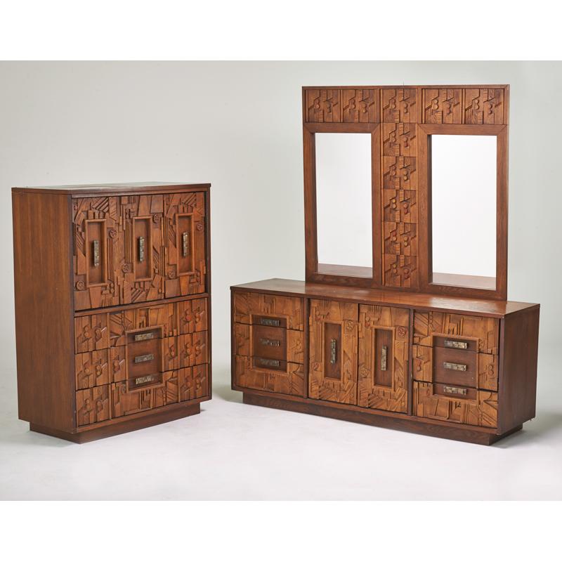 Appraisal: LANE Bedroom set tall and long dressers mirror headboard and