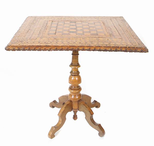 Appraisal: An Italian fruitwood and inlaid square games table height in