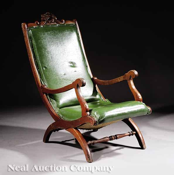 Appraisal: An American Late Classical Carved Walnut Campeche Chair mid- th