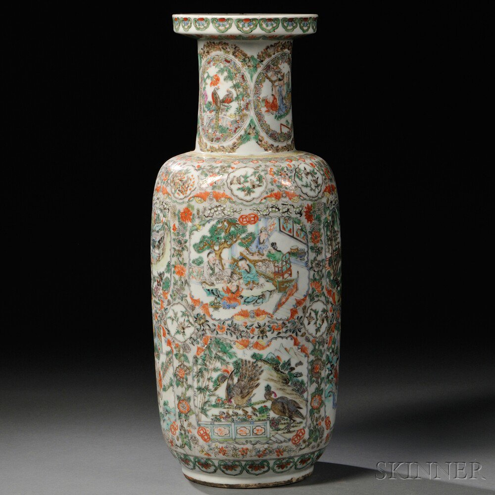 Appraisal: Famille Verte Tall Vase China th century the rouleau form