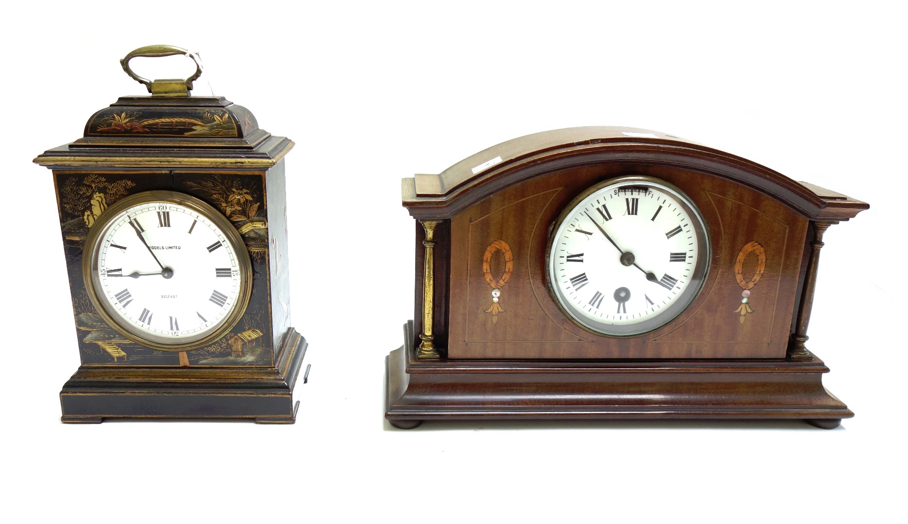 Appraisal: A Chinoiserie decorated mantel clock cm high and an Edwardian