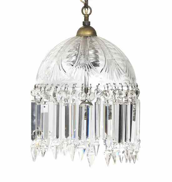 Appraisal: A Domed Cut Glass Chandelier with hanging prisms Diameter inches