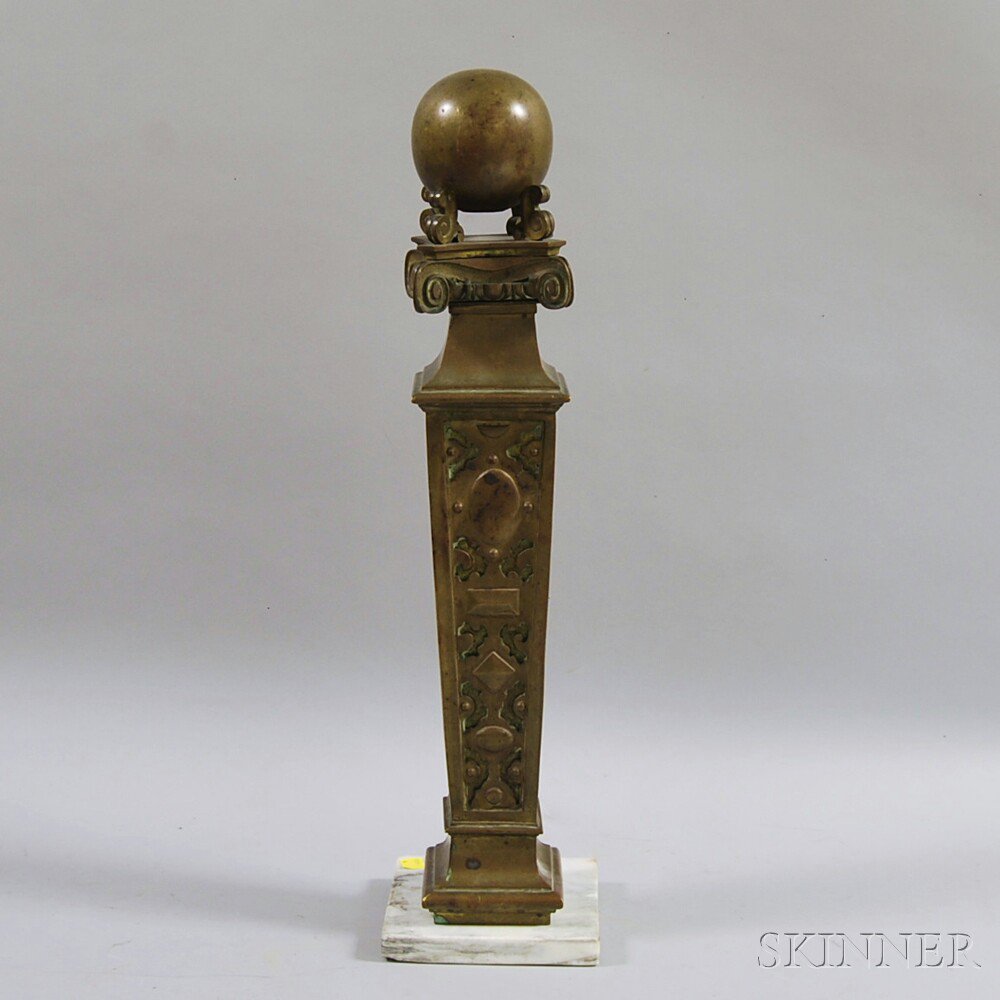 Appraisal: Brass Column on Marble Base th century the sphere raised