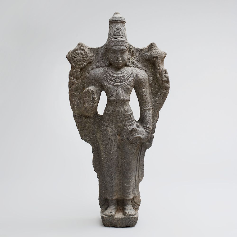 Appraisal: Fine Indian Grey Granite Figure of Vishnu x x in