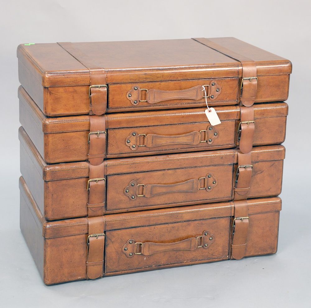 Appraisal: Leather faux suitcases with four drawers Palmerhome collection ht in