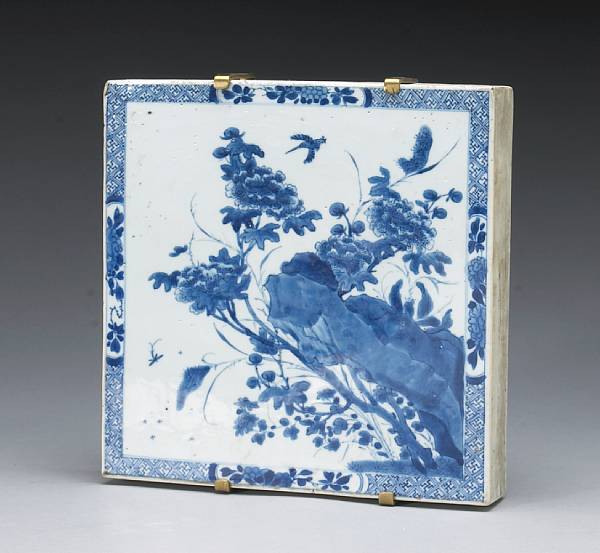 Appraisal: A blue and white porcelain square tile th Century Thickly