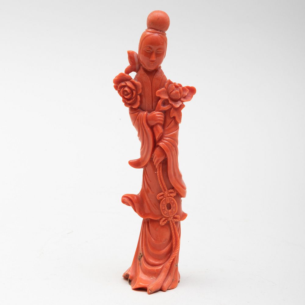 Appraisal: Chinese Coral Figure of Meiren in high Property from the