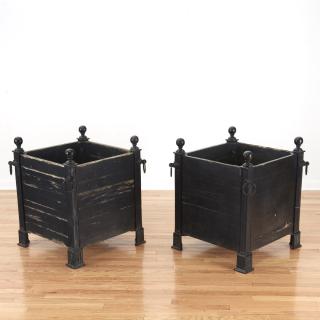 Appraisal: Pair Versaille iron and wood planter boxes Pair Versaille iron