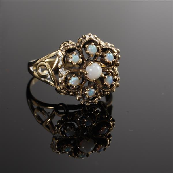 Appraisal: Antique k yellow gold opal florette ring dwt Size