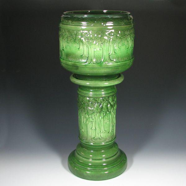 Appraisal: Brush McCoy Woodland jardiniere and pedestal Signed A Cusick Wear