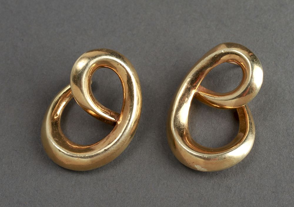 Appraisal: K Yellow Gold Modern Motif Post Earrings Pair K yellow