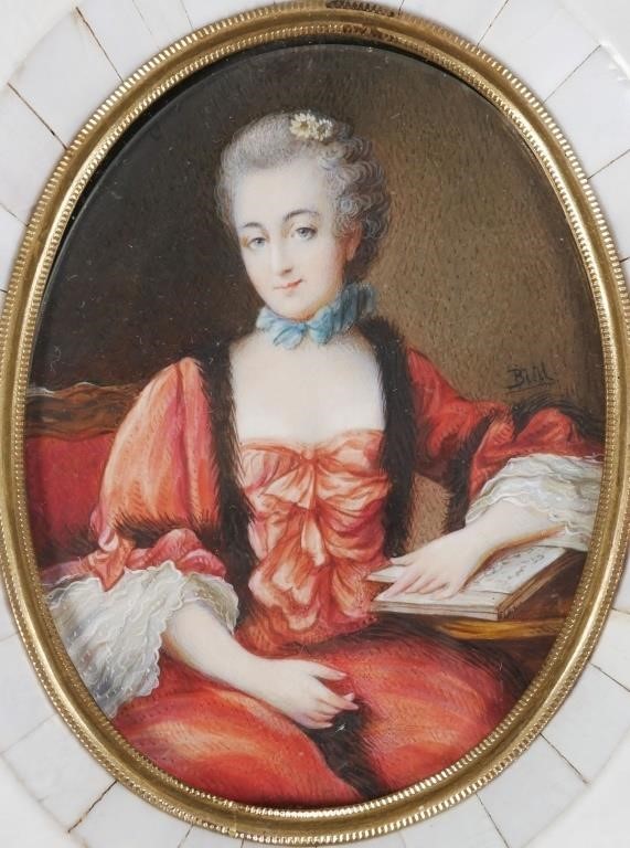 Appraisal: French miniature portrait in ornate frame showing a seated and