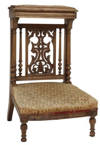 Appraisal: French walnut prie-dieu prayer chair th c having carved frame