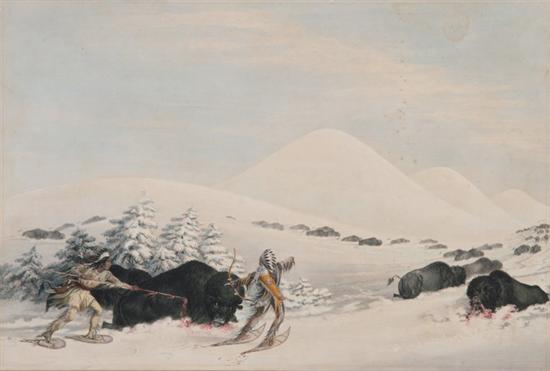 Appraisal: GEORGE CATLIN American - BUFFALO HUNT ON SNOW SHOES Lithograph