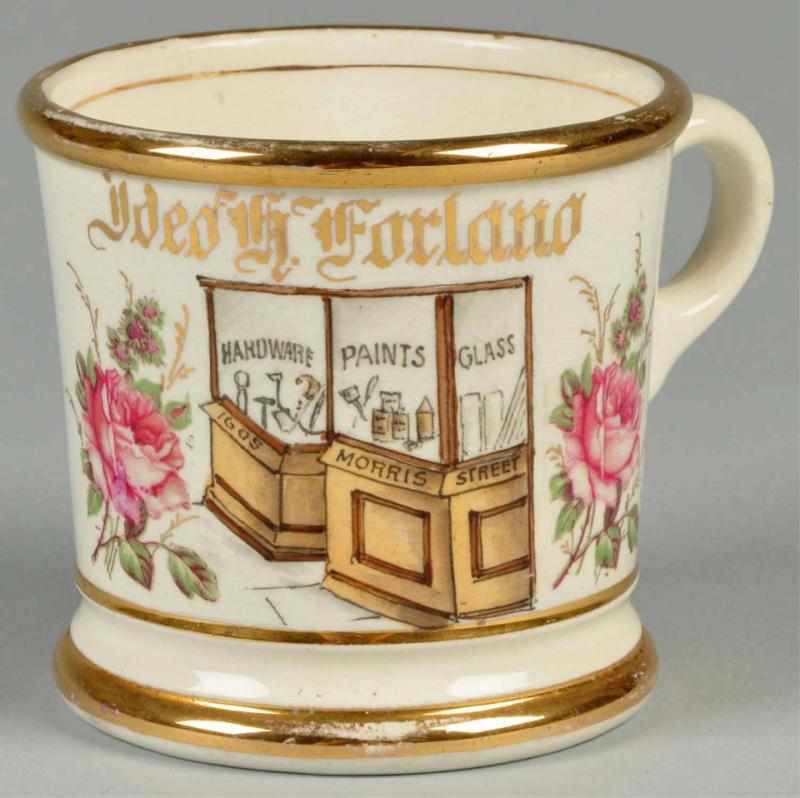 Appraisal: Hardware Store Shaving Mug Description Gilt name Ideo H Forlano