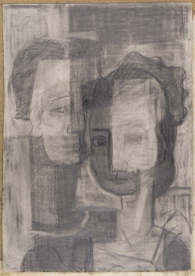 Appraisal: ROBERT BLACKBURN - Untitled Cubist Couple Pencil and graphite on