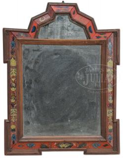 Appraisal: RARE RED DECORATED CHINESE COURTING MIRROR RARE RED DECORATED CHINESE