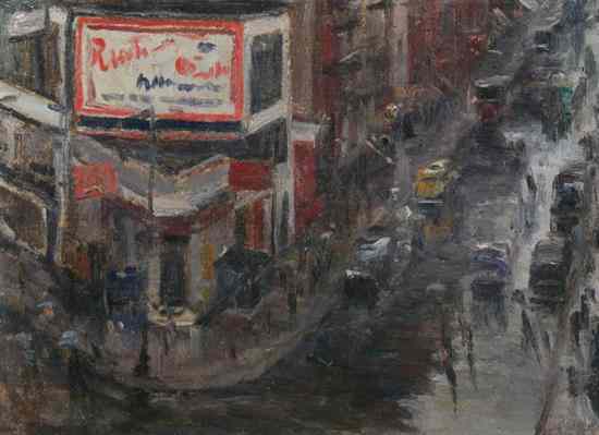 Appraisal: ALFRED MIRA American - STREET SCENE IN THE RAIN signed