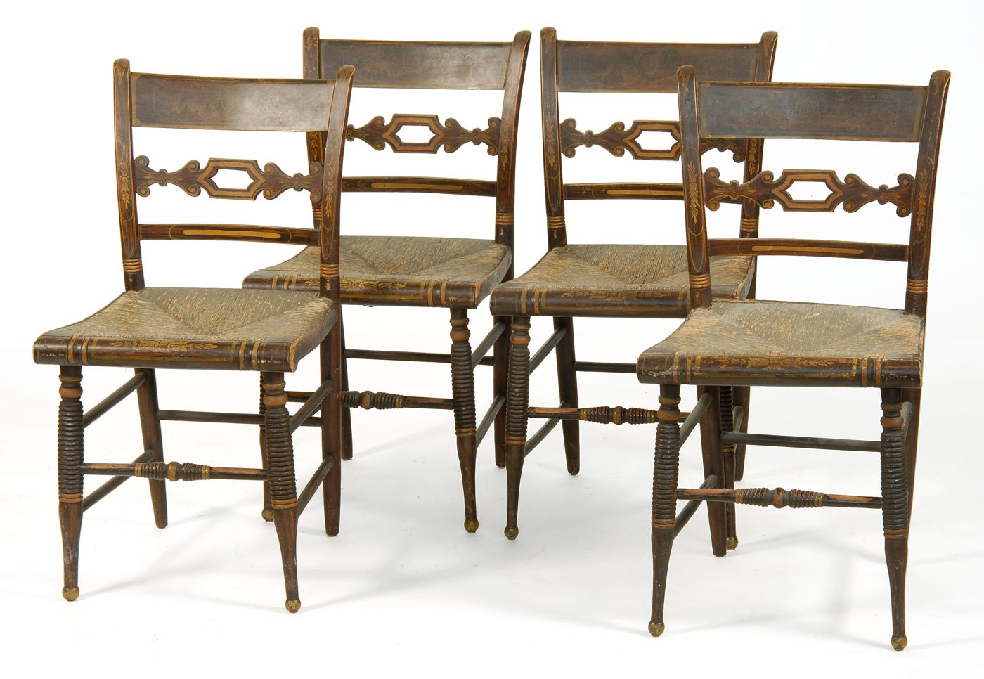 Appraisal: SET OF FOUR ANTIQUE AMERICAN SHERATON CHAIRS Baltimore Circa With