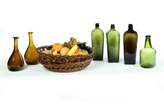 Appraisal: STONE FRUIT AND SIX GLASS BOTTLES American and European th