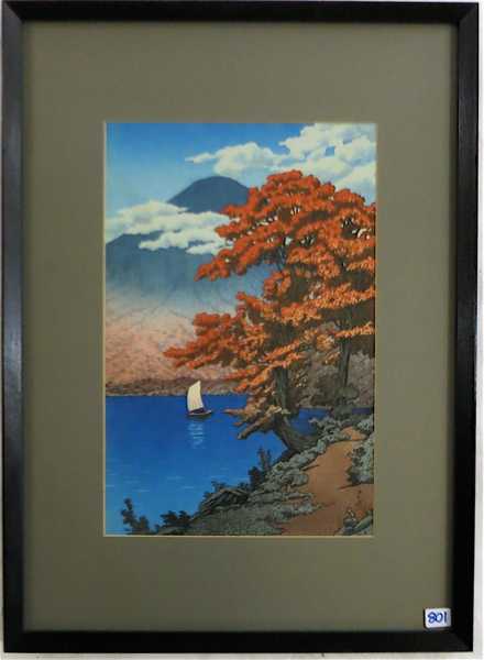 Appraisal: KAWASE HASUI WOODCUT Japan - Sailboat with Mount Fuji in