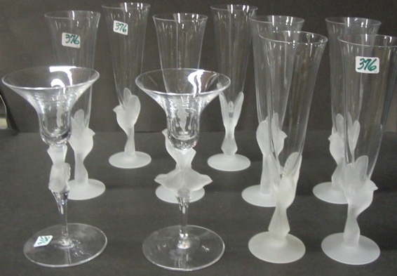 Appraisal: TEN ART CRYSTAL WINE GOBLETS in the manner of Lalique