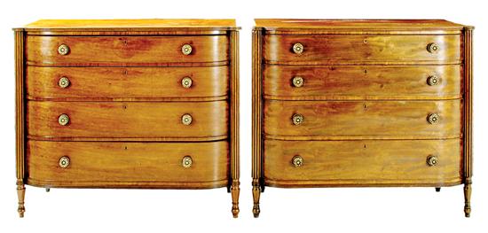 Appraisal: Pair Regency mahogany bowfront chests circa D-shaped top with ovolo