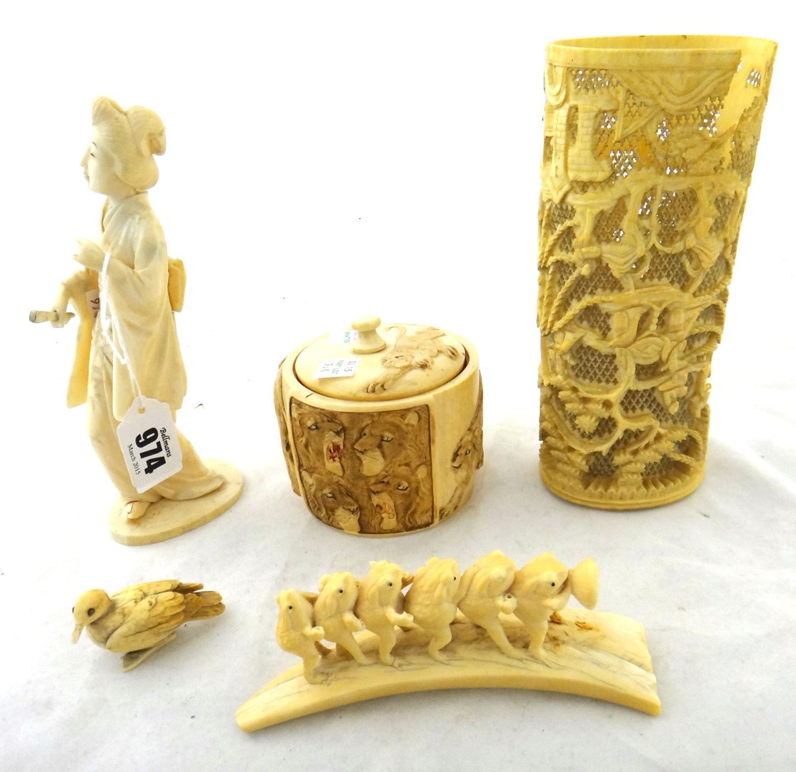 Appraisal: A group of Japanese ivory Meiji period comprising a tusk