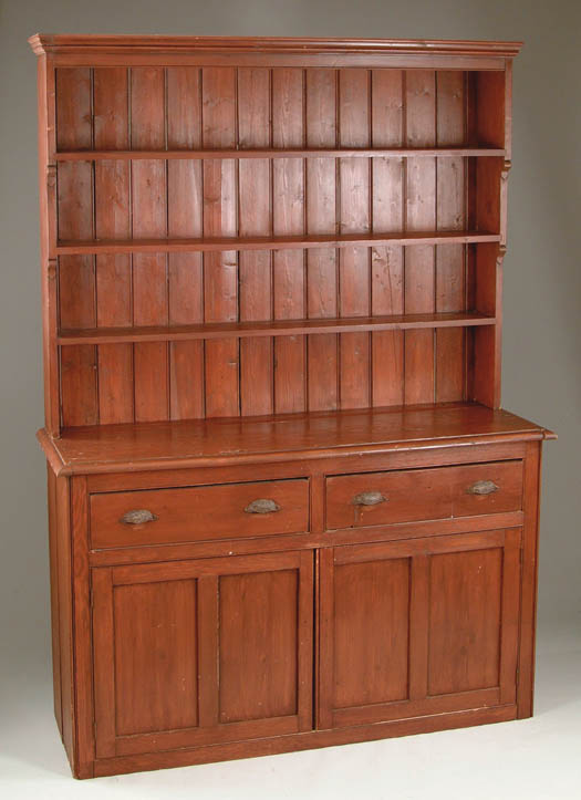 Appraisal: PINE ANTIQUE STYLE STEP BACK HUTCH The top section with