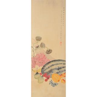 Appraisal: Ding Fuzhi - Fruits Hanging scroll ink and color on