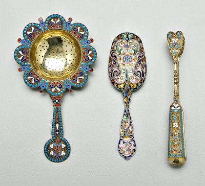 Appraisal: Three Russian silver and enamel items sugar shovel front and