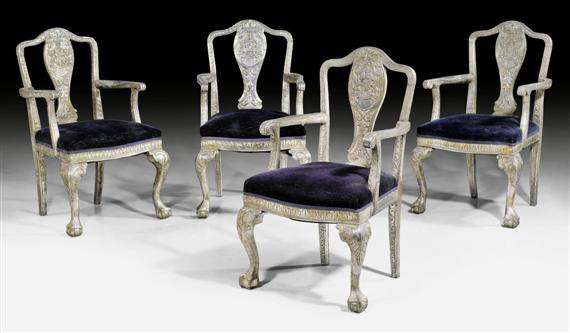 Appraisal: SET OF ARMCHAIRS Regency India th century Wood with silvered