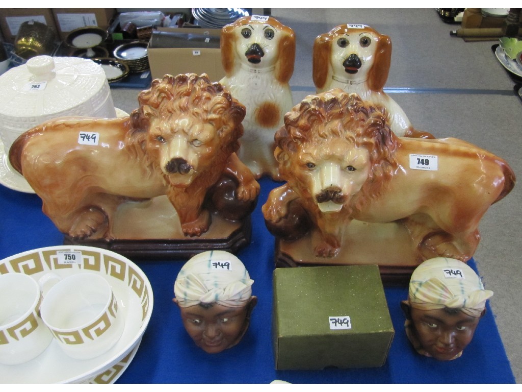 Appraisal: Pair of Bo'ness pottery lions wally dugs two novelty tobacco