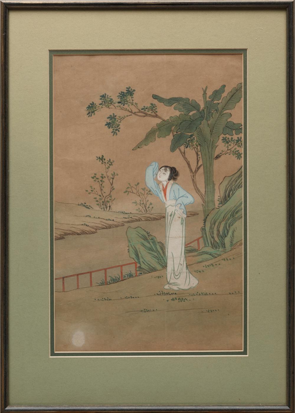 Appraisal: Chinese School th c Beauty beneath Banana Palm woodblock print