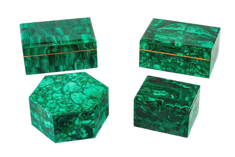 Appraisal: A Group of Four Russian Malachite Boxes A Group of