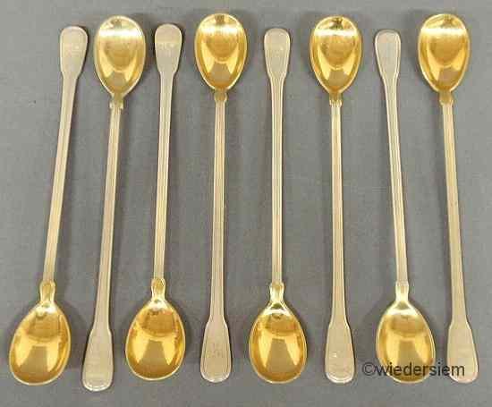 Appraisal: Set of eight Tiffany co iced tea spoons with gold