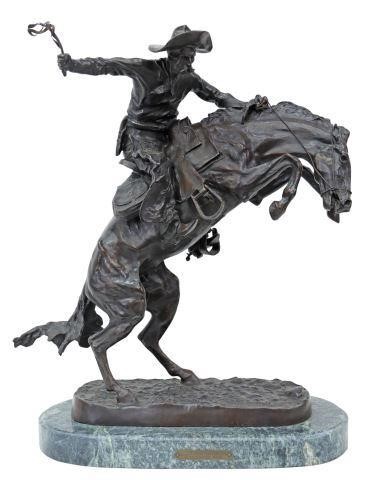 Appraisal: Western patinated bronze sculpture Bronco Buster signed in cast after