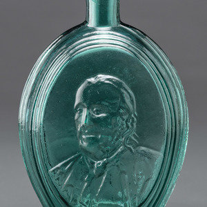 Appraisal: A Benjamin Franklin Portrait Flask in Green Glass by Kensington