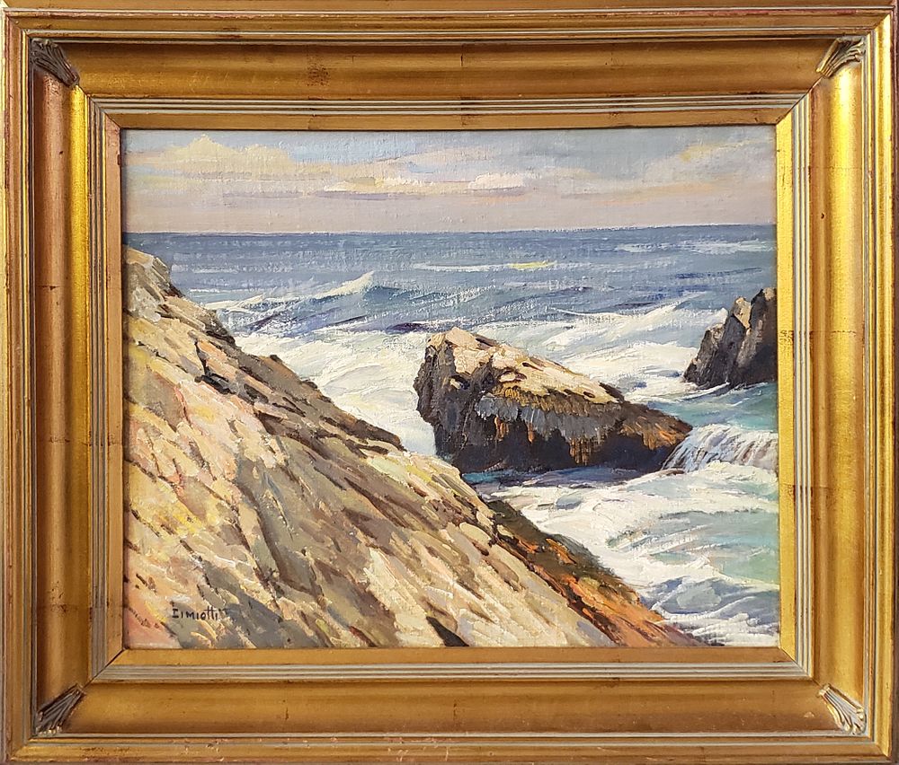 Appraisal: Gustave Cimiotti Jr Oil on Board Coastal Landscape Cape Elizabeth