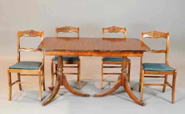 Appraisal: Pcs Duncan Phyfe Style Table Four ChairsMahogany dining room table