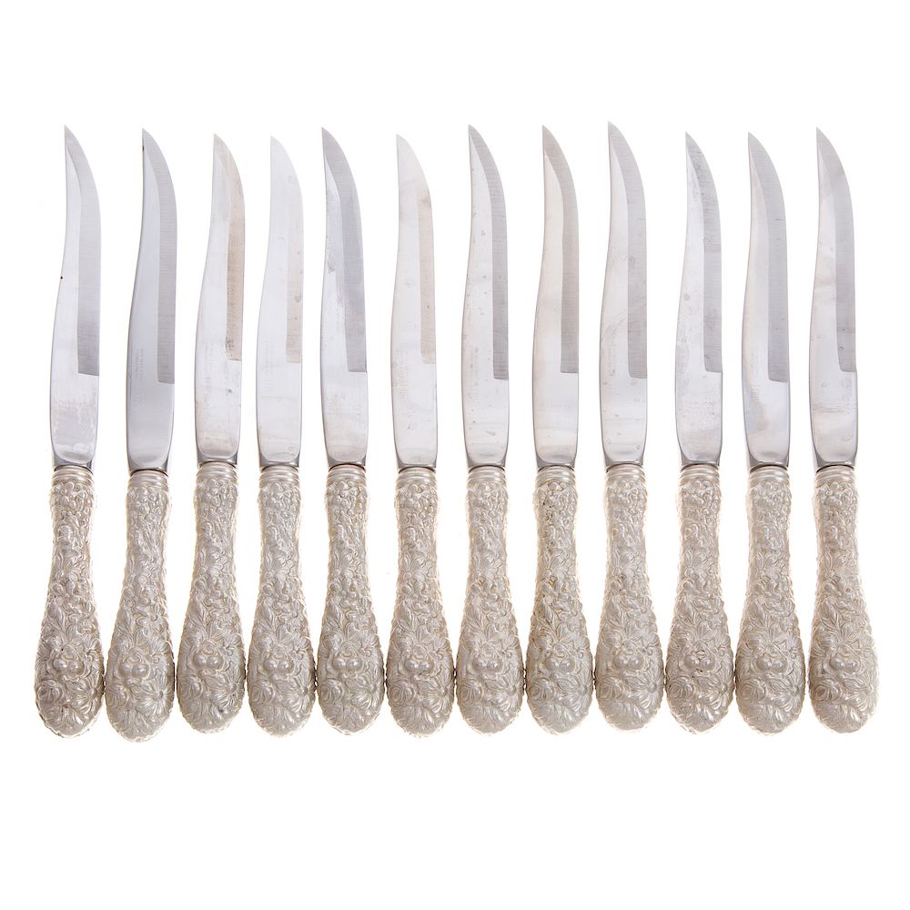 Appraisal: Stieff Rose Sterling Steak Knives With stainless blades no monograms