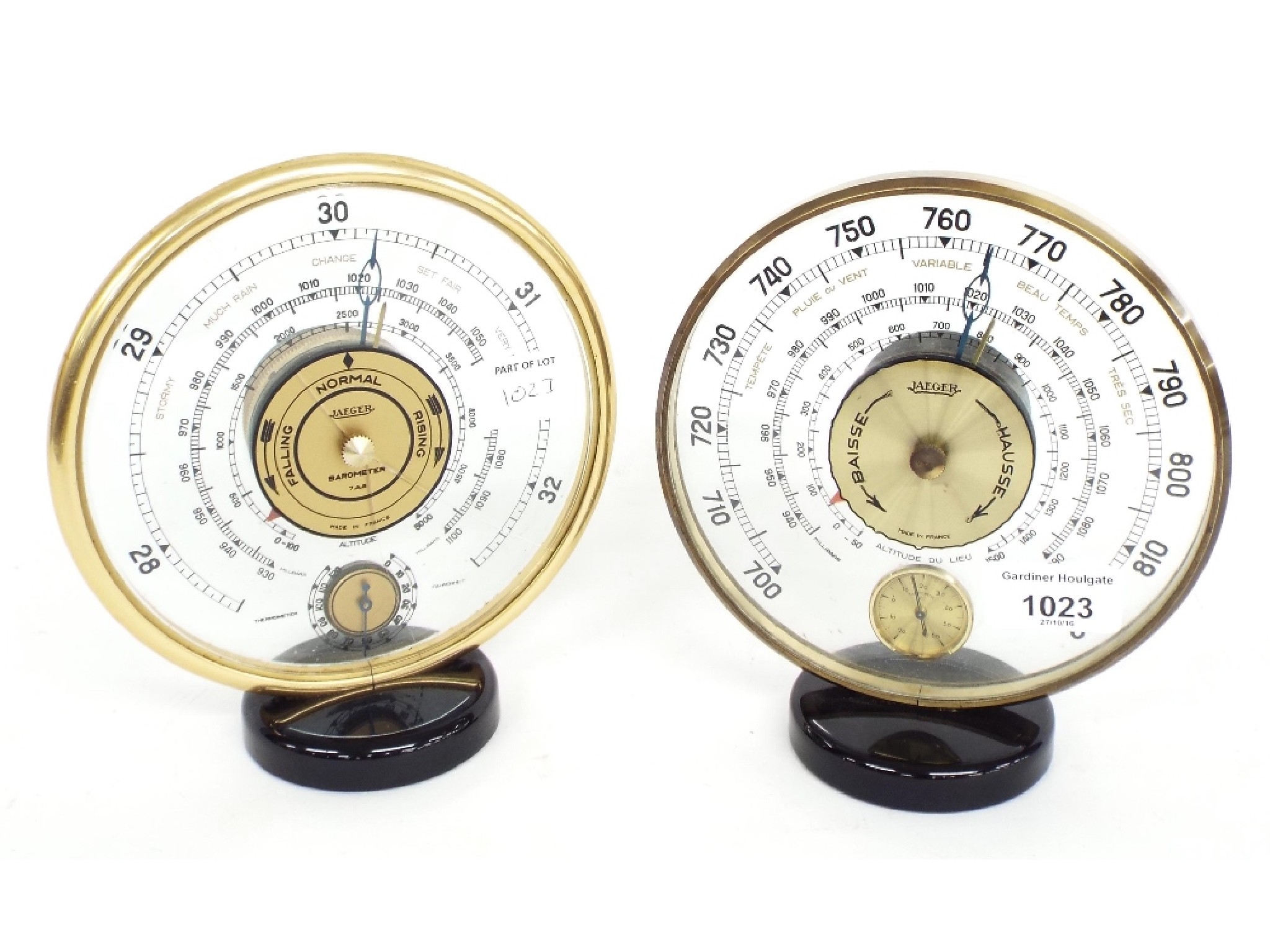 Appraisal: Two similar Jaeger mystery type barometers thermometers each with Perspex