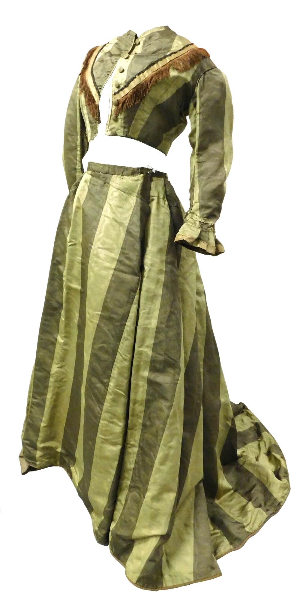 Appraisal: Civil War era striped silk ballgown and jacket c 's