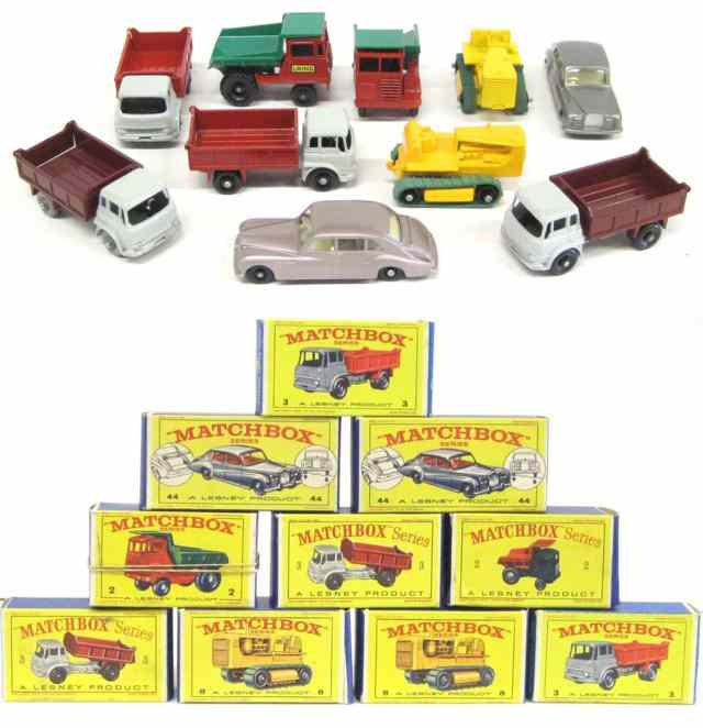 Appraisal: TEN MATCHBOX TOY VEHICLES including 's Muir-Hill Dumpers 's Bedford