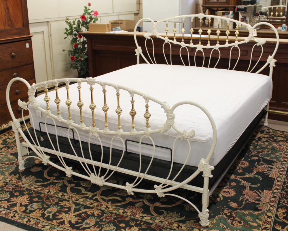 Appraisal: VICTORIAN STYLE BRASS AND IVORY ENAMELED CAST IRON KING BED